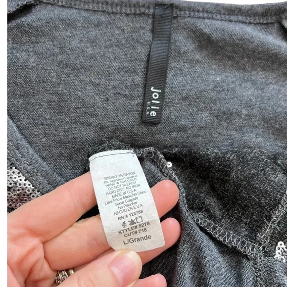 Jolie USA Slate Gray Sequin Basic Top L - Picture 3 of 3